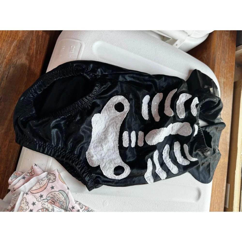 Katie Kat Designs Girls XS Skeleton Sequin Leotard Black Metallic Dance Costume